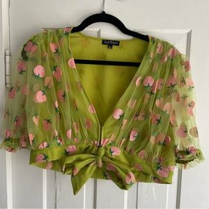 Smak Parlour Avacado and Pink Strawberry Roller Queen Crop Blouse